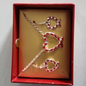 Avon Candy Cane Heart Necklace & Earrings Set BNIB